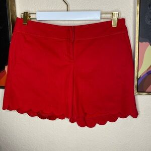 Isaac Mizrahi Red High Waist Shorts with Scalloped Hem